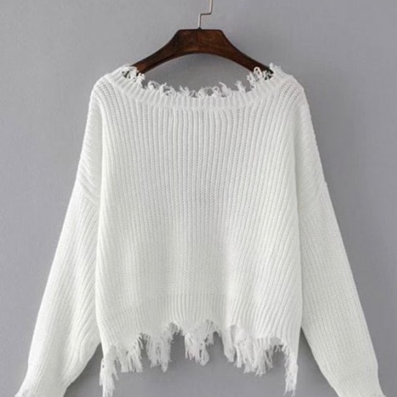 Loose Ripped V Neck Sweater - Picture 2 of 8